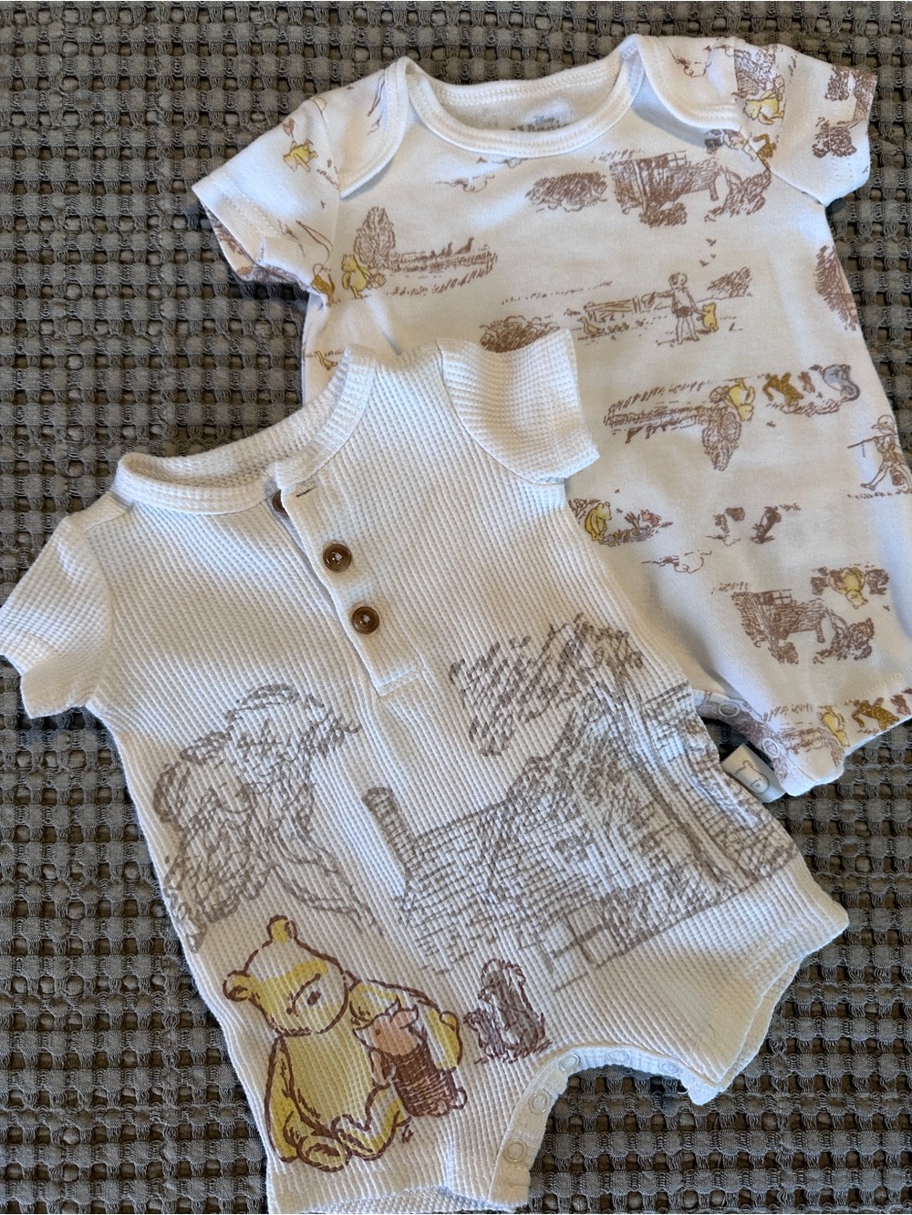 Disney Cream, Brown & Yellow Winnie the Pooh Cotton Baby One-Pieces